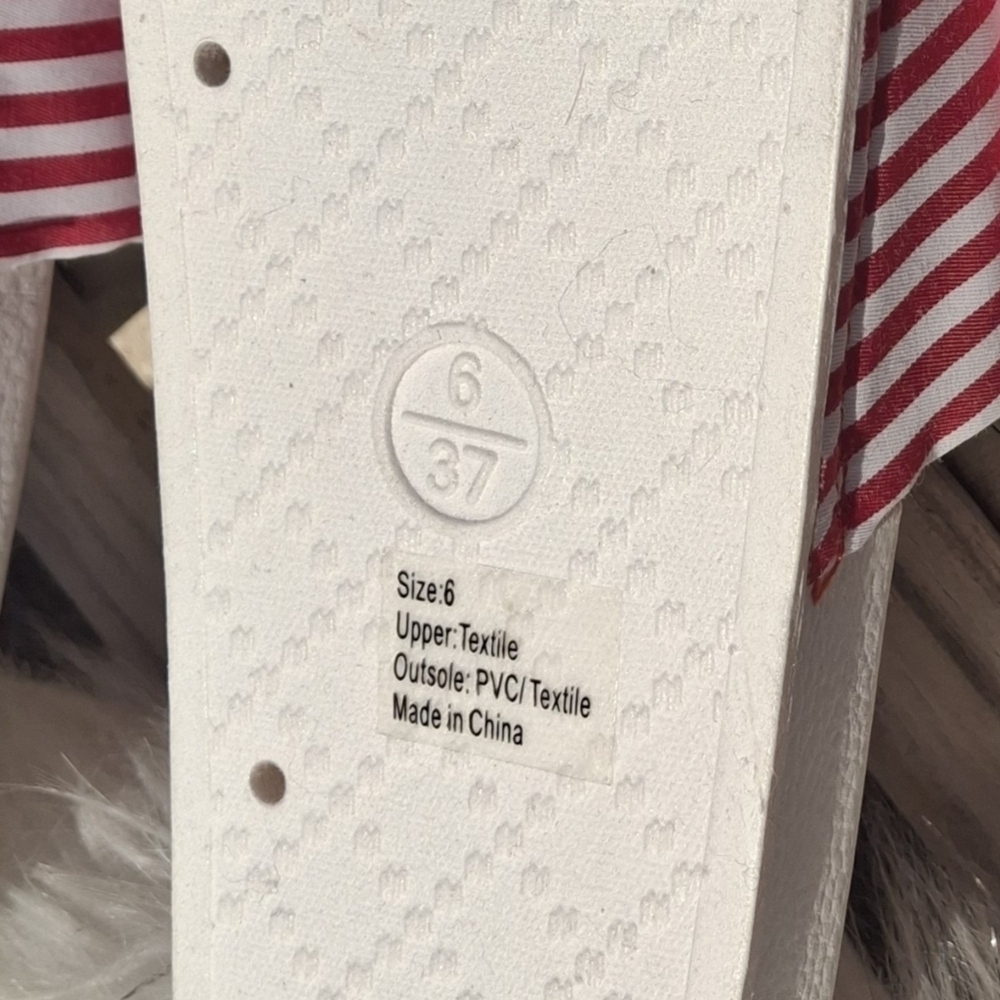 Olivia Miller Red and White Stripes Slip-On Low Wedge Sandals Women Size 6 - Picture 13 of 16